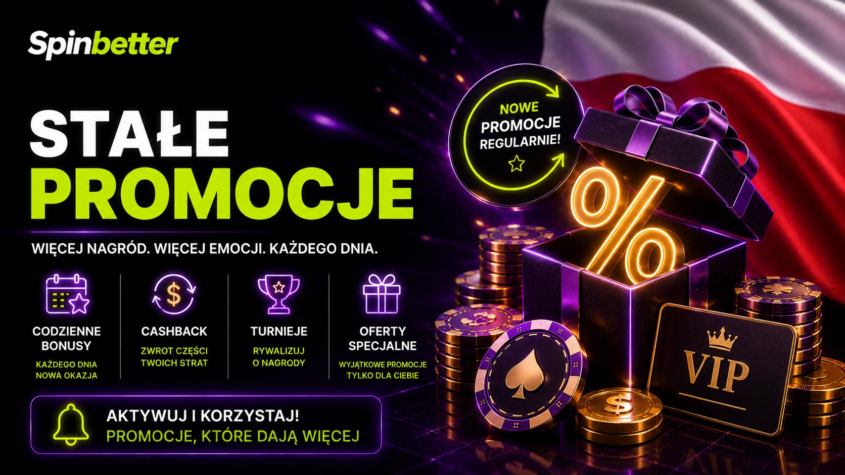 Codzienne bonusy, cashback, turnieje i oferty specjalne dla stałych graczy