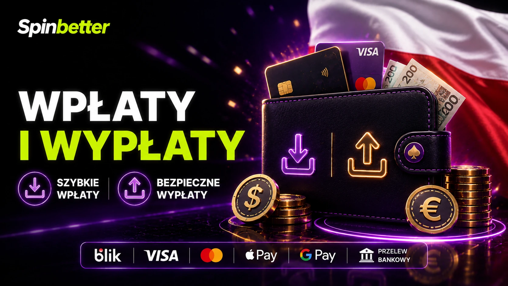 BLIK, Visa, Mastercard, Apple Pay, Google Pay i przelew bankowy w kasie kasyna